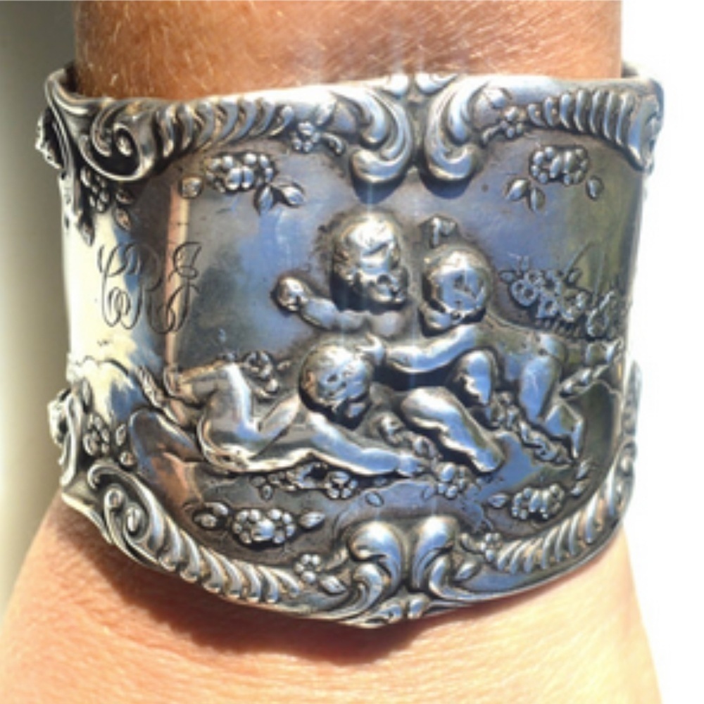 Cherub Gorham Sterling Silver 925 Cuff Bracelet Antique